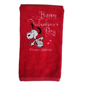 Peanuts Snoopy Towel Red Happy Valentine's Day Hearts Embroidered Custom Grommet